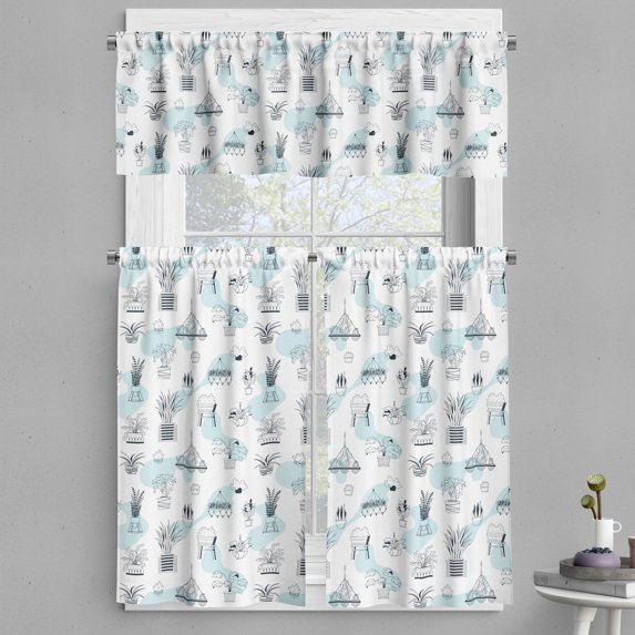 Ambesonne Tropical Leaf Valance & Curtain, House Leaves Print, 55"x24", Pale Blue Dark Grey and White