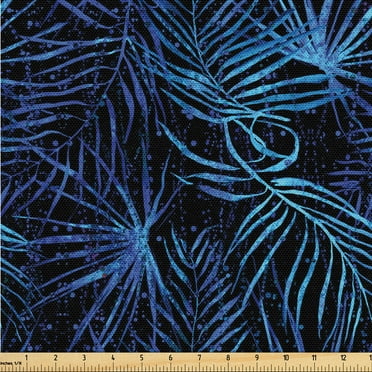 Ambesonne Tropical Leaves Fabric by the Yard, Aquatic Colors Leaf, 2 Yards, Dark Lavender Indigo
