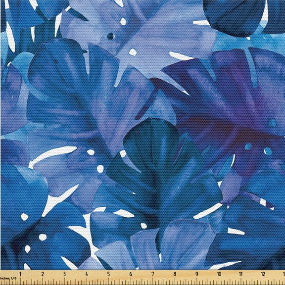 Ambesonne Tropical Leaves Fabric by the Yard Upholstery, Art Retro Monstera, 1 Yard, Dark Lavender Indigo