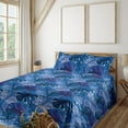 thumbnail image 1 of Ambesonne Tropical Leaves Fitted & Flat Sheet with Shams 4 Pcs Set, Art Retro Monstera, Queen, Dark Lavender Indigo, 1 of 5