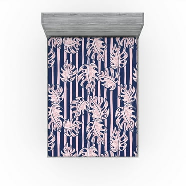 Ambesonne Tropical Leaves Fitted Sheet, Art Dreamy Monstera, California King, Pale Pink Indigo