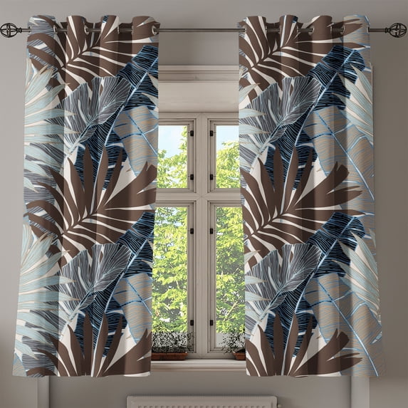 Ambesonne Tropical Leaves Grommet Curtain, Aloha Vibes Leaf, 50"x60", Almond Green Warm Taupe