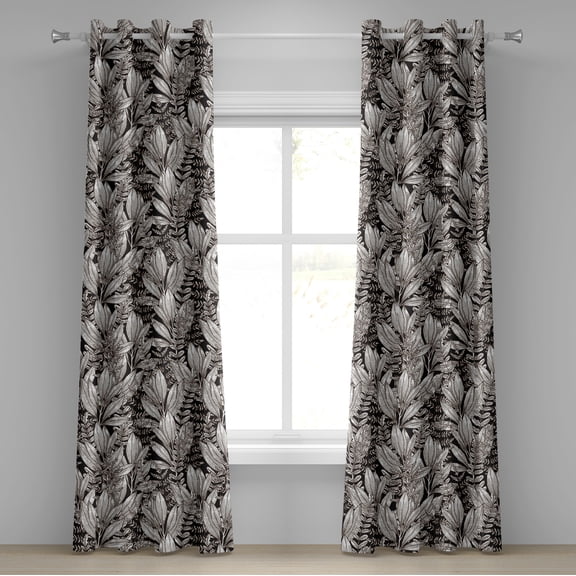Ambesonne Tropical Leaves Grommet Curtain, Boho Jungle Exotic, 50"x96", White Charcoal Grey