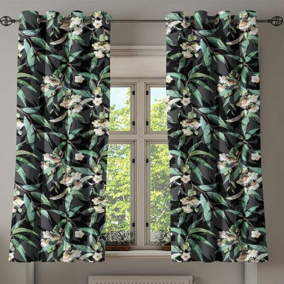 Ambesonne Tropical Leaves Grommet Curtain, Dreamy Woods Leafy, 50"x60", Peacock Green Sea Green