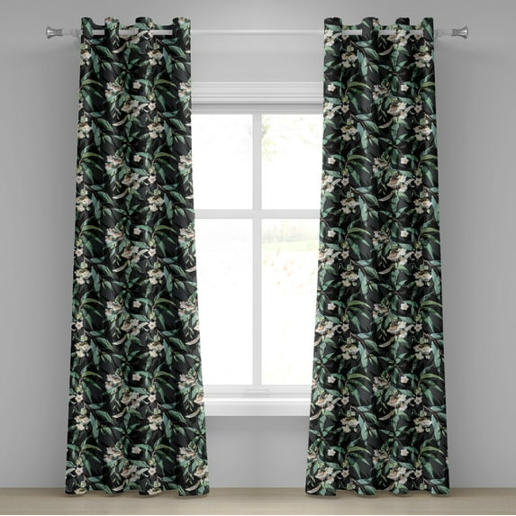 Ambesonne Tropical Leaves Grommet Curtain, Dreamy Woods Leafy, 50"x72", Peacock Green Sea Green
