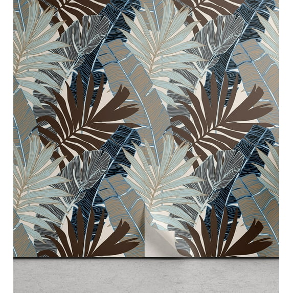 Ambesonne Tropical Leaves Peel & Stick Wallpaper for Home, Aloha Vibes Leaf, 13"x72", Almond Green Warm Taupe