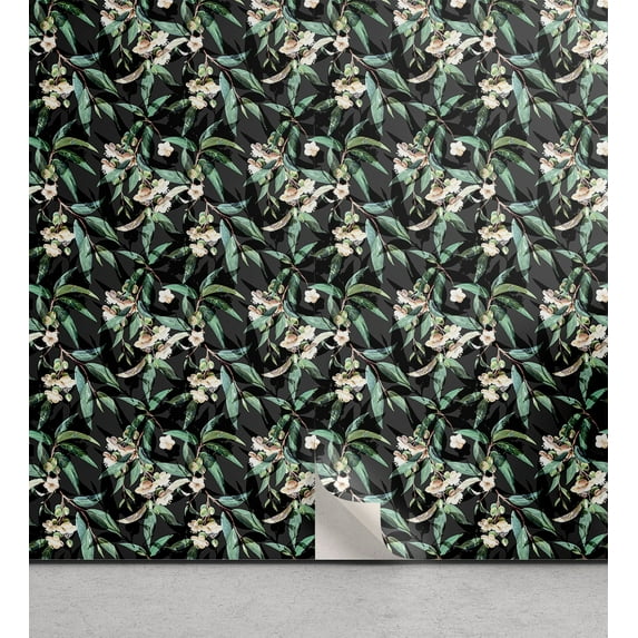 Ambesonne Tropical Leaves Peel & Stick Wallpaper for Home, Dreamy Woods Leafy, 13"x36", Peacock Green Sea Green