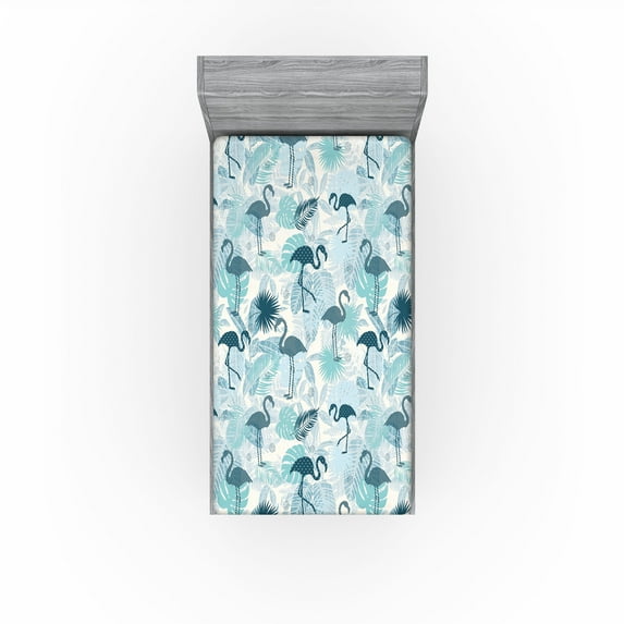 Ambesonne Tropical Nature Fitted Sheet, Aloha Art Flamingo, Twin XL Size, Dark Teal Dark Seafoam