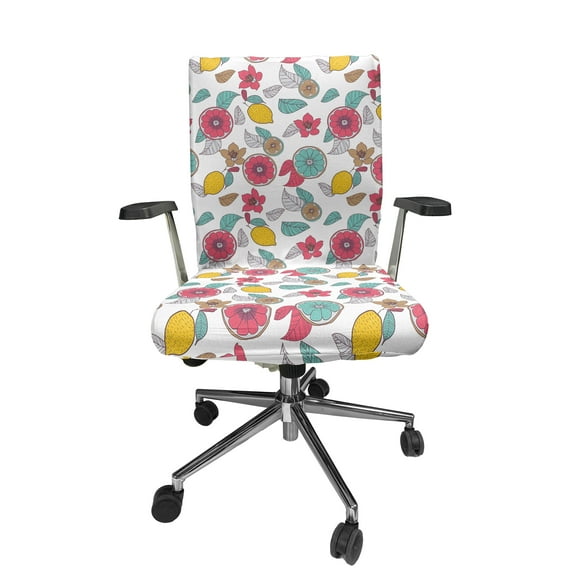 Ambesonne Tropical Office Chair Cover Stretchable High Back, Lemons Flowers Leaves Art, Earth Yellow Pale Ruby