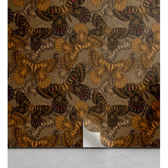 Ambesonne Tropical Peel & Stick Wallpaper for Home, Butterfly Victorian Print, 13"x36", Pale Caramel and Ginger