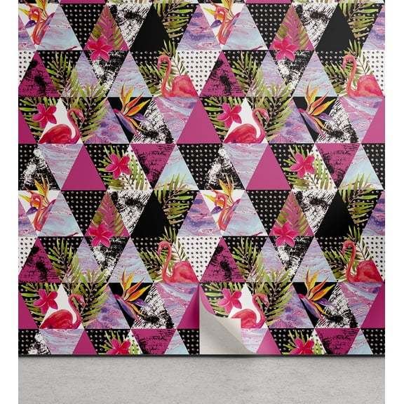 Ambesonne Tropical Peel & Stick Wallpaper for Home, Contemporary Leafy Art, 13"x100", Magenta Pistachio Green