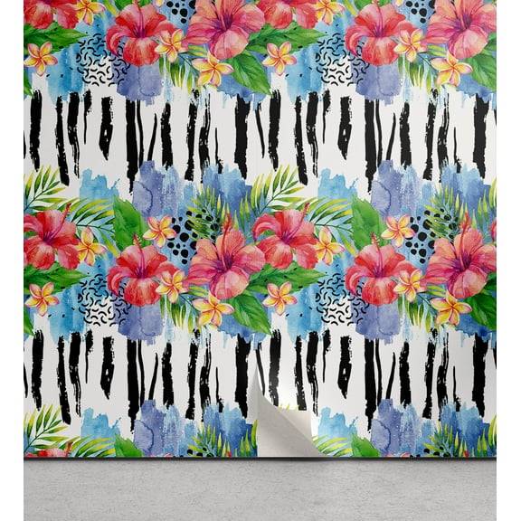 Ambesonne Tropical Peel & Stick Wallpaper for Home, Exotic Art Vertical Lines, 13"x72", Dark Coral and Fern Green