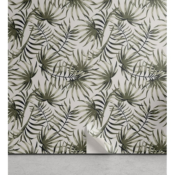 Ambesonne Tropical Peel & Stick Wallpaper for Home, Exotic Foliage Vintage Art, 13"x100", Sage Green and Grey Yellow