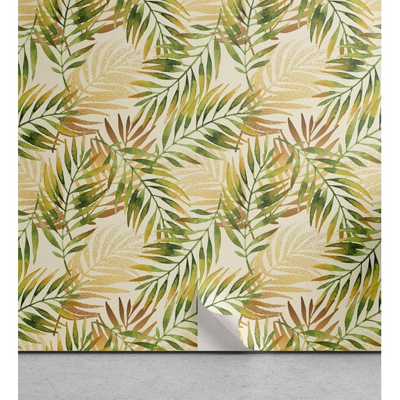 Ambesonne Tropical Peel & Stick Wallpaper for Home, Exotic Hand-Drawn Pattern, 13"x100", Pale Orange and Fern Green