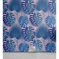 Ambesonne Tropical Peel & Stick Wallpaper for Home, Exotic Palm Monochrome, 13"x36", Blue Pale Pink