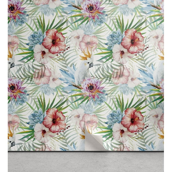 Ambesonne Tropical Peel & Stick Wallpaper for Home, Exotic Parrot Flower, 13"x72", Multicolor