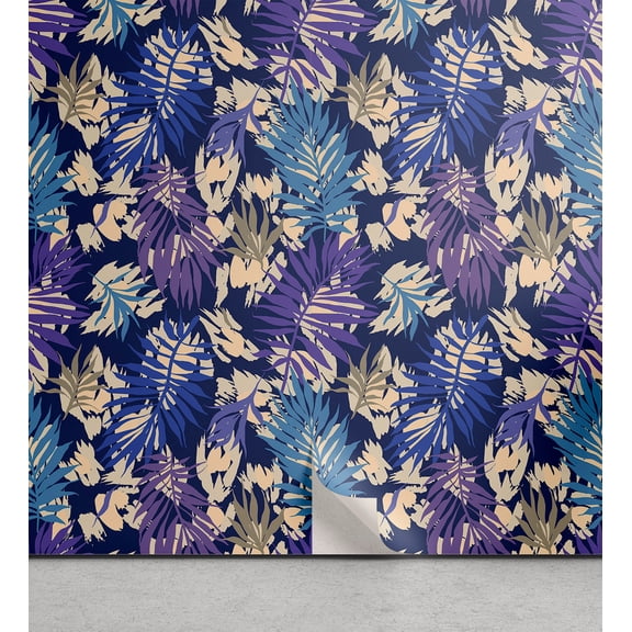 Ambesonne Tropical Peel & Stick Wallpaper for Home, Exotic Sprigs Leaves Art, 13"x36", Dark Violet and Lavender