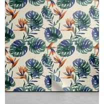 Ambesonne Tropical Peel & Stick Wallpaper for Home, Exotic Watercolor Foliage, 13"x36", Hunter Green Teal and Blue