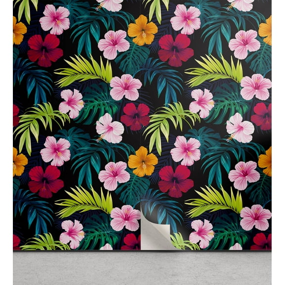 Ambesonne Tropical Peel & Stick Wallpaper for Home, Hawaii Monstera Huddles, 13"x100", Multicolor