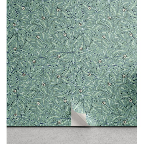 Ambesonne Tropical Peel & Stick Wallpaper for Home, Jungle Leaves Hand Drawn, 13"x100", Seafoam Turquoise