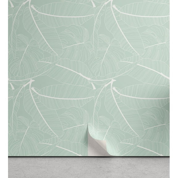 Ambesonne Tropical Peel & Stick Wallpaper for Home, Jungle Monstera Fan Palms, 13"x100", Mint Green White