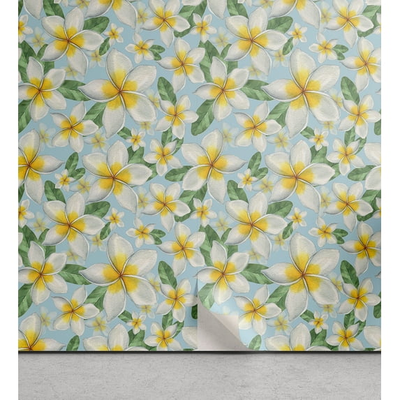 Ambesonne Tropical Peel & Stick Wallpaper for Home, Little Art Flowers Vintage, 13"x72", Mustard Pale Blue Green