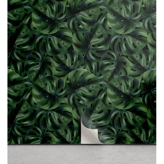 Ambesonne Tropical Peel & Stick Wallpaper for Home, Monsteras Realistic Plot, 13"x72", Hunter Green and Dark Teal