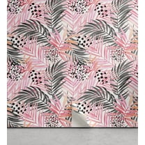 Ambesonne Tropical Peel & Stick Wallpaper for Home, Overlapped Palm Leaves, 13"x36", Dark Coral Grey and White