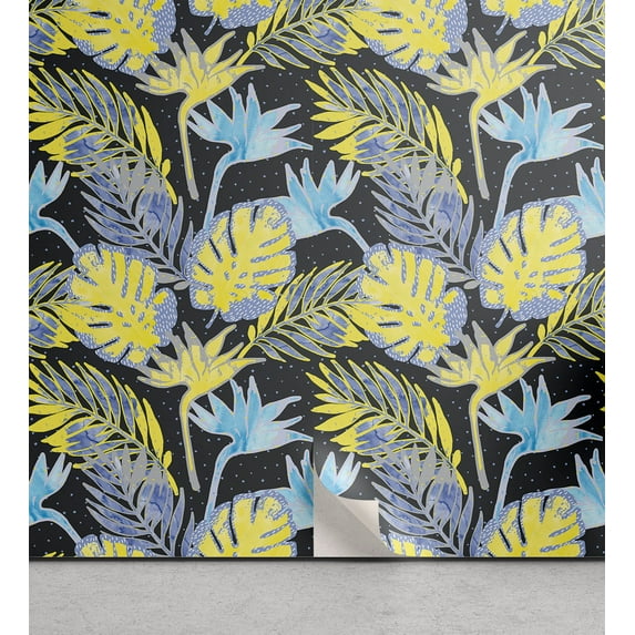 Ambesonne Tropical Peel & Stick Wallpaper for Home, Pop Art Exotic Palm Leaf, 13"x100", Avocado Green Ceil Blue