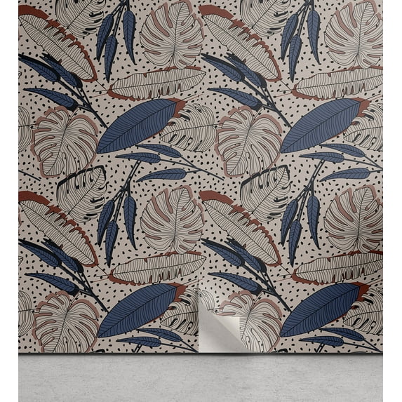 Ambesonne Tropical Peel & Stick Wallpaper for Home, Striped Exotic Foliage Art, 13"x72", Dark Lavender and Cinnamon