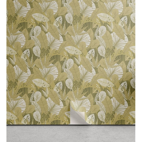 Ambesonne Tropical Peel & Stick Wallpaper for Home, Summer Design Exotic Leafy, 13"x72", Pale Khaki Army Green