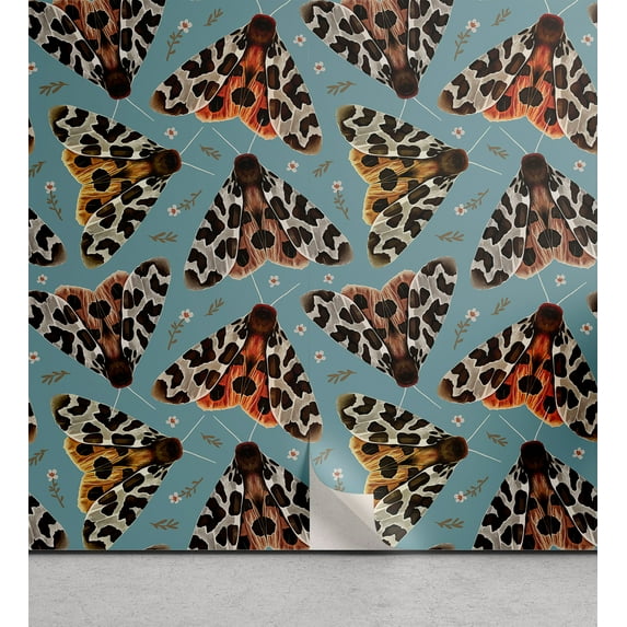 Ambesonne Tropical Peel & Stick Wallpaper for Home, Tiger Butterfly Garden Art, 13"x72", Dark Peach Blue Grey