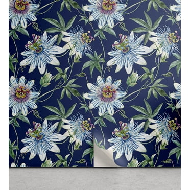 Ambesonne Tropical Peel & Stick Wallpaper for Home, Vintage Passionflowers Art, 13"x36", Dark Slate Blue and Green