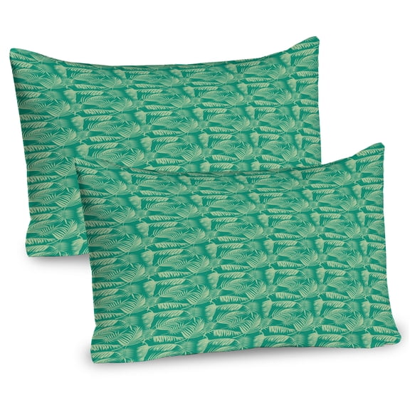 Ambesonne Tropical Pillow Sham 2 Pack, Exotic Fan Palm Leaves, 26"x20", Sea Green Pale Green