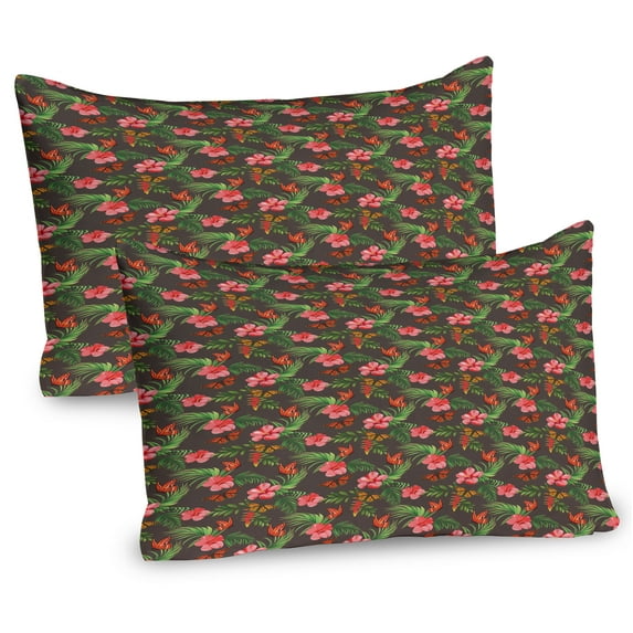 Ambesonne Tropical Pillow Sham 2 Pack, Exotic Flourishes Flies, 36"x20", Pale Orange Coral