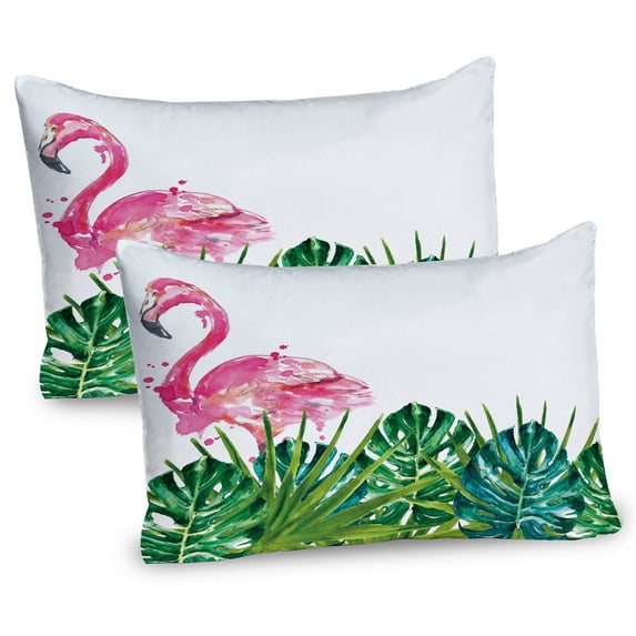 Ambesonne Tropical Pillow Sham 2 Pack, Exotic Nature Flamingo, 26"x20", Green Pink Blue