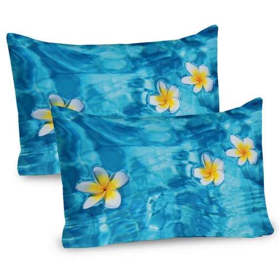 Ambesonne Tropical Pillow Sham 2 Pack, Frangipani Flower Aqua, 30"x20", Aqua Yellow White
