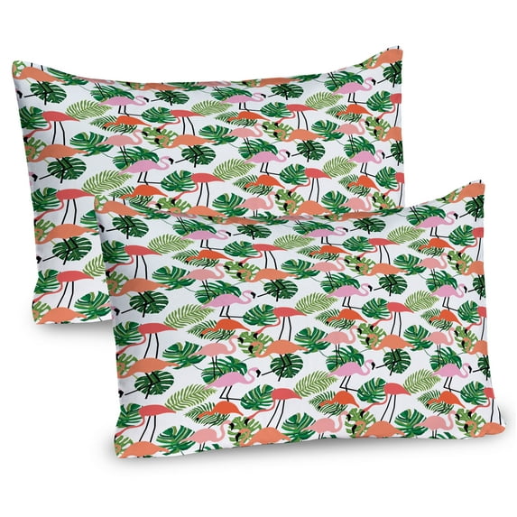 Ambesonne Tropical Pillow Sham 2 Pack, Hipster Flamingo Monstera, 36"x20", Salmon Pink