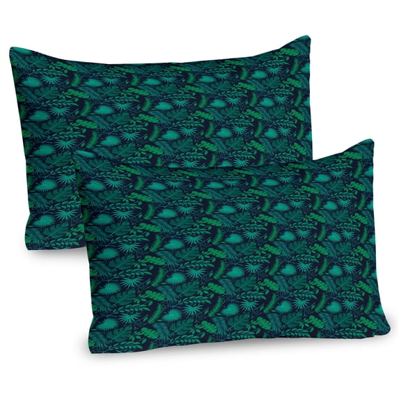 Ambesonne Tropical Pillow Sham 2 Pack, Leaves Hibiscus Plumeria, 36"x20", Indigo Jade Green