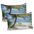 thumbnail image 1 of Ambesonne Tropical Pillow Sham 2 Pack, Palm Trees Coastline, 26"x20", Coconut and Blue, 1 of 3