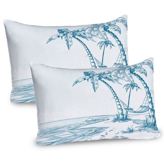 Ambesonne Tropical Pillow Sham 2 Pack, Palm Trees at Beach, 36"x20", Blue White