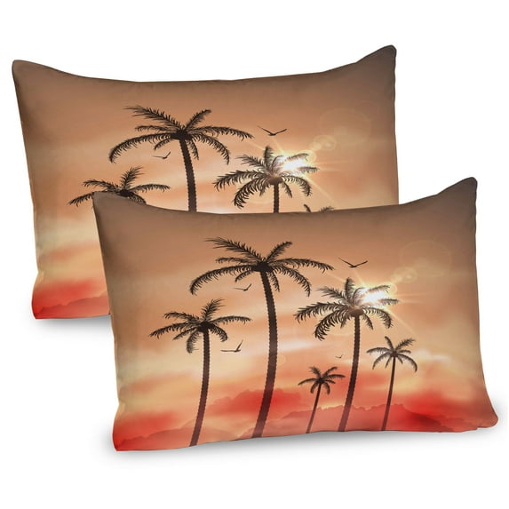 Ambesonne Tropical Pillow Sham 2 Pack, Palms Dramatic Sky, 26"x20", Coral Salmon Brown