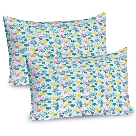 Ambesonne Tropical Pillow Sham 2 Pack, Pineapples Hawaiian Art, 30"x20", Petrol Blue Yellow Pink