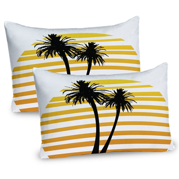 Ambesonne Tropical Pillow Sham 2 Pack, Summer Holiday Graphic, 30"x20", Apricot Yellow Black