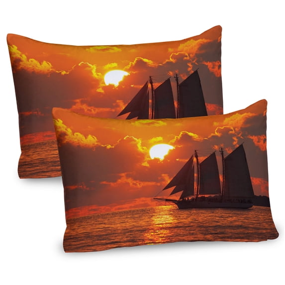 Ambesonne Tropical Pillow Sham 2 Pack, Sunset in Key Florida, 30"x20", Orange Dark Orange