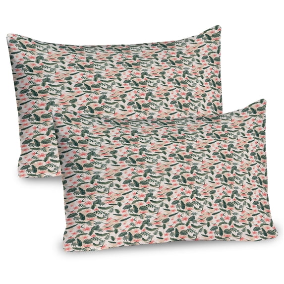 Ambesonne Tropical Pillow Sham 2 Pack, Vintage Plumeria Leaves, 30"x20", Beige Pale Olive Green