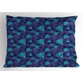 thumbnail image 1 of Ambesonne Tropical Pillow Sham, Floral Leaf Dark Night, 26" X 20", Purple and Aqua, 1 of 2