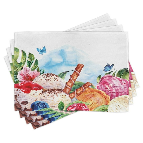 Ambesonne Tropical Place Mats Set of 4, Dessert and Flower Art, Standard Size, Multicolor
