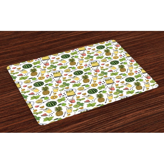 Ambesonne Tropical Place Mats Set of 4, Summer Drinks Fruits, Standard Size, Multicolor