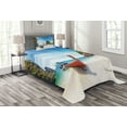 thumbnail image 1 of Ambesonne Tropical Quilted Bedspread Set 2 Pcs, Exotic Beach Thailand, Twin Size, Fern Green Blue Cream, 1 of 3